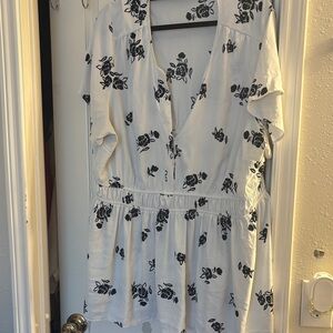 White top with Black Floral Print